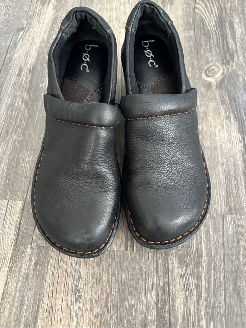 b.o.c. Women’s Black Leather Slip-On Loafers with Contrast Stitching